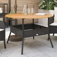 Prolenta Maison Exclusive - Table de jardin avec plateau en bois, noire, diamètre 110 cm, hauteur 71 cm, en polyrotin
