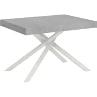 Ityhome - Table extensible 130/234x90 cm Karida gris béton pieds blancs