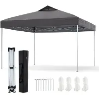 Costway Pavillon 3x3m, pavillon pliable, tente de réception, tente pliante, incl. 8 clous au sol & 4 cordes à vent & 1 sac de transport, pavillon de jardin, gris
