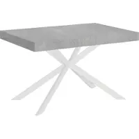 Ityhome - Table extensible 140/400x90 cm Plaker effet gris béton pieds blancs