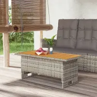 The Living Store Table de jardin Gris 100x50x43/63 cm Bois d'acacia & Poly rotin