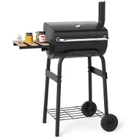 Costway Barbecue au charbon de bois, chariot de barbecue avec table latérale rabattable, thermostat, couvercle, compartiment de rangement, poignée & 2 roues, barbecue Outdoor BBQ 84,5x49x110,5cm