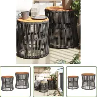The Living Store Tables d'appoint de jardin 2 pcs. avec plateau en bois Gris Poly Rattan