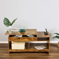 Northix Table basse relevable avec rangement et étagères