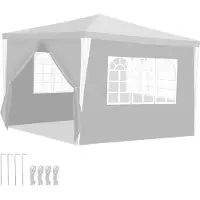 Izrielar Pavillon de jardin 3 x 3 m avec 4 panneaux latéraux Tente portable imperméable Tente de réception, blanche