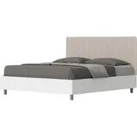 Ityhome - Lit sans sommier 160x200 structure frêne blanc tête de lit microfibre sable Kaia