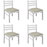 Syfax Chaises à manger lot de 4 blanc hévéa solide et velours