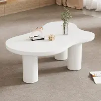 Merax Table basse en forme de nuage 107x66 cm - Table basse design en MDF, avec coins arrondis et 3 pieds cylindriques stables, blanc