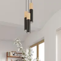 Silamp Suspension Design 3 Lampes Bois Noir Élégant pour Ampoules GU10