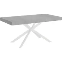 Ityhome - Table extensible 180/440x90 cm Plaker effet gris béton pieds blancs
