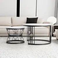OKWISH Ensemble de 2 tables basses élégantes, plateau MDF blanc, tables d’appoint et à café au design moderne pour salon, blanc et noir