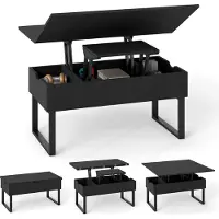 Costway Table basse réglable en hauteur, table de salon 3 en 1 avec 3 compartiments cachés, table basse convertible en table à manger, table basse en bois, noir