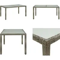 vidaXL Table de jardin 150x90x75 cm verre dur et poly rotin gris - Table de jardin - Tables de jardin - Table d'extérieur - Table de terrasse
