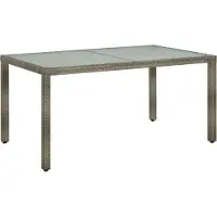 The Living Store Table de jardin 150x90x75 cm verre trempé et poly rotin gris