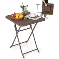Costway Table de jardin aspect rotin, table pliante, petite table de repas 60x60x72cm, table de balcon pliante avec plateau HDPE, table de camping carrée