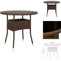 vidaXL Table de jardin Ø80x75 cm verre dur et poly rotin brun - Tables de jardin