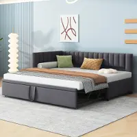 Flieks Lit rembourré Canapé-lit 90x200cm avec lit gigogne, Lit en bois pour adolescents Lit d'enfant Lit-canapé avec sommier à lattes, Lit de jour Lit fonctionnel Velours, Sombre