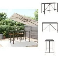 vidaXL Table de bar avec plateau en verre Marron 180x70x110 cm Poly rotin - Tables de jardin
