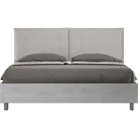 Ityhome - Lit queen size coffre 160x200 gris béton coussins similicuir taupe Egos Annalisa