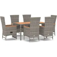 Syfax Ensemble à manger de jardin et coussins 7 pcs gris rotin
