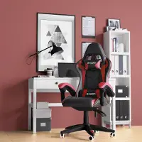 Bigzzia Chaise de bureau , chaise gaming, fauteuil gaming, chaise de bureau, design ergonomique avec coussin, jusqu'à 110 kg, rouge