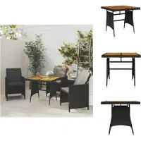 vidaXL Table de jardin noire 70x70x72 cm en polyrotin et bois d'acacia massif - Tables de jardin