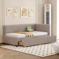 MODFU Canapé-lit lit de jour 90x200 cm avec sommier à lattes et deux grands tiroirs de rangement, Daybed Lit d'enfant pour adolescents, gris (sans matelas)
