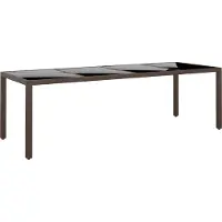 Syfax Table de jardin avec dessus en verre marron résine tressée