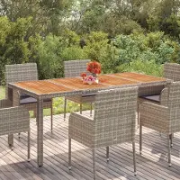 The Living Store Table de jardin avec plateau en bois Gris 190x90x75 cm Poly rotin