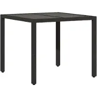 Syfax Table de jardin dessus en verre Noir 90x90x75 cm Résine tressée