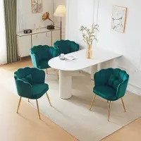 Flieks Chaise de salle à manger Chaise rembourrée 4 sets, Chaise de cuisine Chaise de salon Chaise de maquillage avec coussin, Chaise de loisirs avec pieds en métal et revêtement en velours, Vert