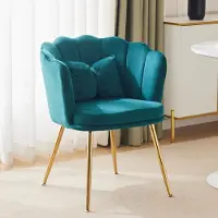 Merax Chaise rembourrée avec noeud Coussin décoratif (1 pc), Chaise de salle à manger Fauteuil de salon en velours avec dossier en forme de pétale et pieds en métal doré
