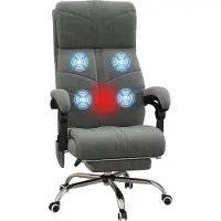 Vinsetto Fauteuil de bureau massant et chauffant, chaise pour ordinateur inclinable, 5 roulettes, avec repose-pieds, revêtement en velours, design moderne, gris