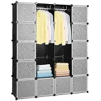 EINFEBEN 20 cubes DIY Système d'étagères Penderie Penderie ouverte en plastique avec portes Penderie noire 180 * 142 * 37CM