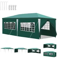 HENGDA Pavillon Tente de réception avec 4 parois latérales porte zippée fenêtre 3x6m, vert