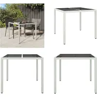 vidaXL Table de jardin 90x90x75 cm Verre trempé Poly rotin Blanc - Table de jardin - Tables - Tables
