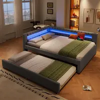 MODFU canapé-lit 140×200 lit pour enfants avec lit et matelas extractibles, lit de jour avec éclairage LED,par app et câble, sans matelas, gris