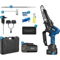 OEM Tronçonneuse électrique, puissance 600W, guide de 15 cm, moteur brushless, 6inch CS-2S bleu, deux batteries, tronçonneuses polonaises