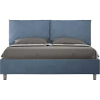 Ityhome - Lit coffre rembourré 160x200 microfibre bleu Antea