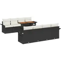 Syfax Ensemble de canapé de jardin 9 pcs Noir Poly rotin