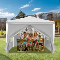 HENGDA Pavillon en tubes d'acier - Pavillon de terrasse, tente pour fumeurs et tente de réception en tubes d'acier pour le jardin Blanc 3x3m