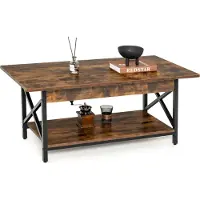 Costway Table basse, table basse avec étagère, table de salon, table basse pour le salon, 110 x 60 x 48 cm (brun rustique)