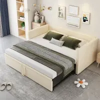 Merax Lit de jour 90x200cm/180x200cm Lit gigogne, Canapé-lit extensible avec sommier à lattes et accoudoirs, Lit rembourré en velours Lit d'enfant Canapé-lit