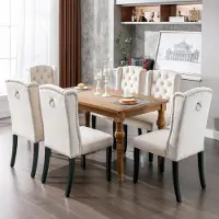 Flieks Chaise de salle à manger set de 6, chaise de cuisine avec pieds en bois massif, chaise rembourrée avec revêtement en velours, chaise pour le salon cuisine, Beige