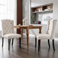 Flieks Chaise de salle à manger, set de 2, chaise de cuisine avec pieds en bois massif, chaise rembourrée avec revêtement en velours, chaise pour le salon cuisine, Beige