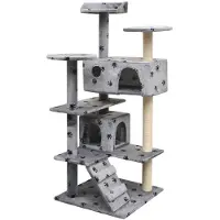 Syfax Arbre à chat et griffoir Sisal 125 cm Empreintes de pattes Gris
