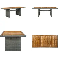 vidaXL Table de jardin gris clair Poly rotin et bois massif d'acacia - Table de jardin - Tables - Tables