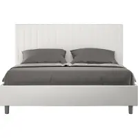 Ityhome - Lit coffre rembourré 160x210 similicuir blanc Sunny