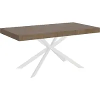 Ityhome - Table extensible 160/244x80 cm Plaker effet bois, noyer pieds blancs