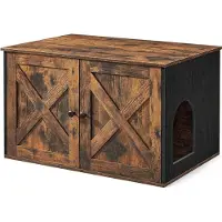 Feandrea Bac à litière, maison pour chats, avec portes, vintage marron-noir